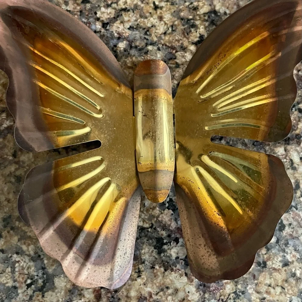 Two Sets (6) Homco Vintage Metal Brown & Gold Butterfly MCM Wall Decor, 1980's.
